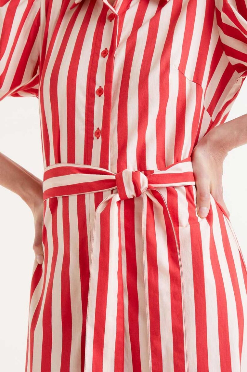 Red striped midi shirt dress lovebyhands.gr