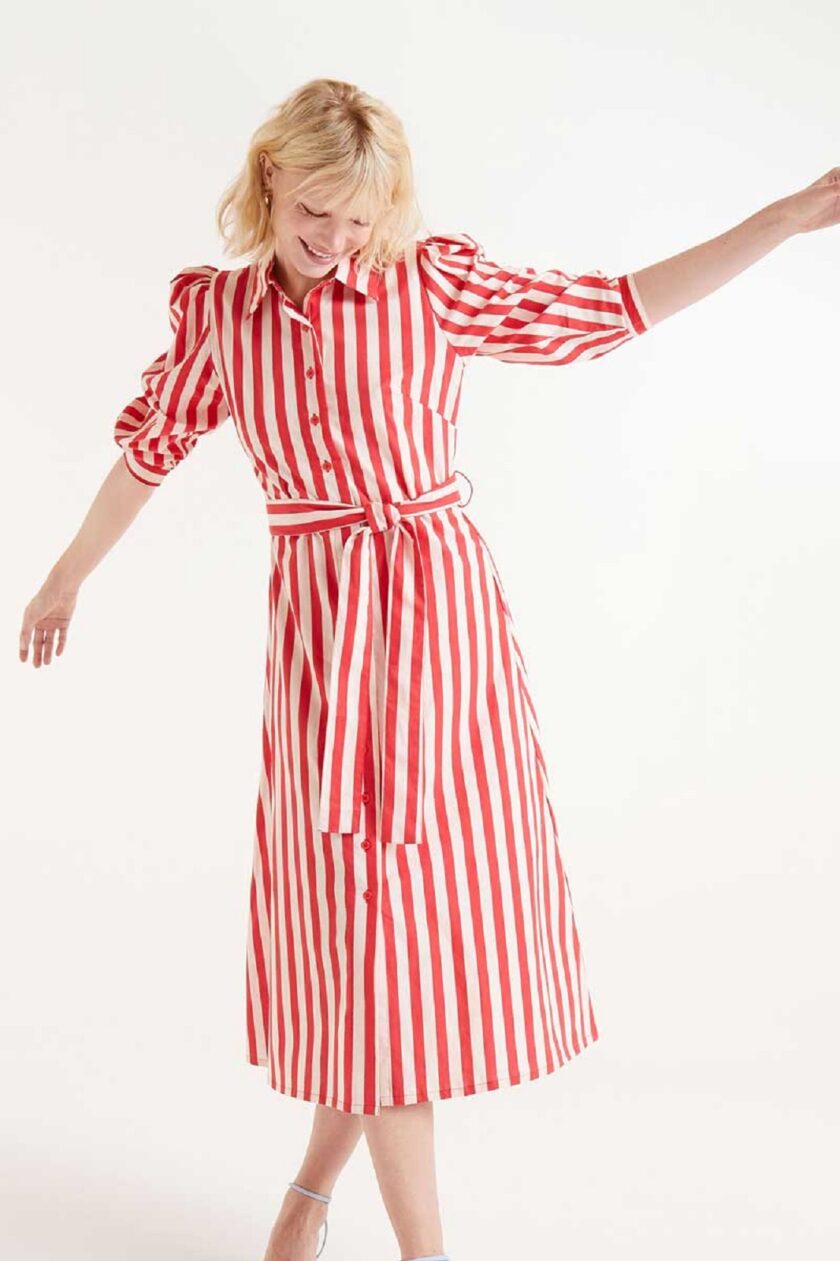 Red striped midi shirt dress lovebyhands.gr