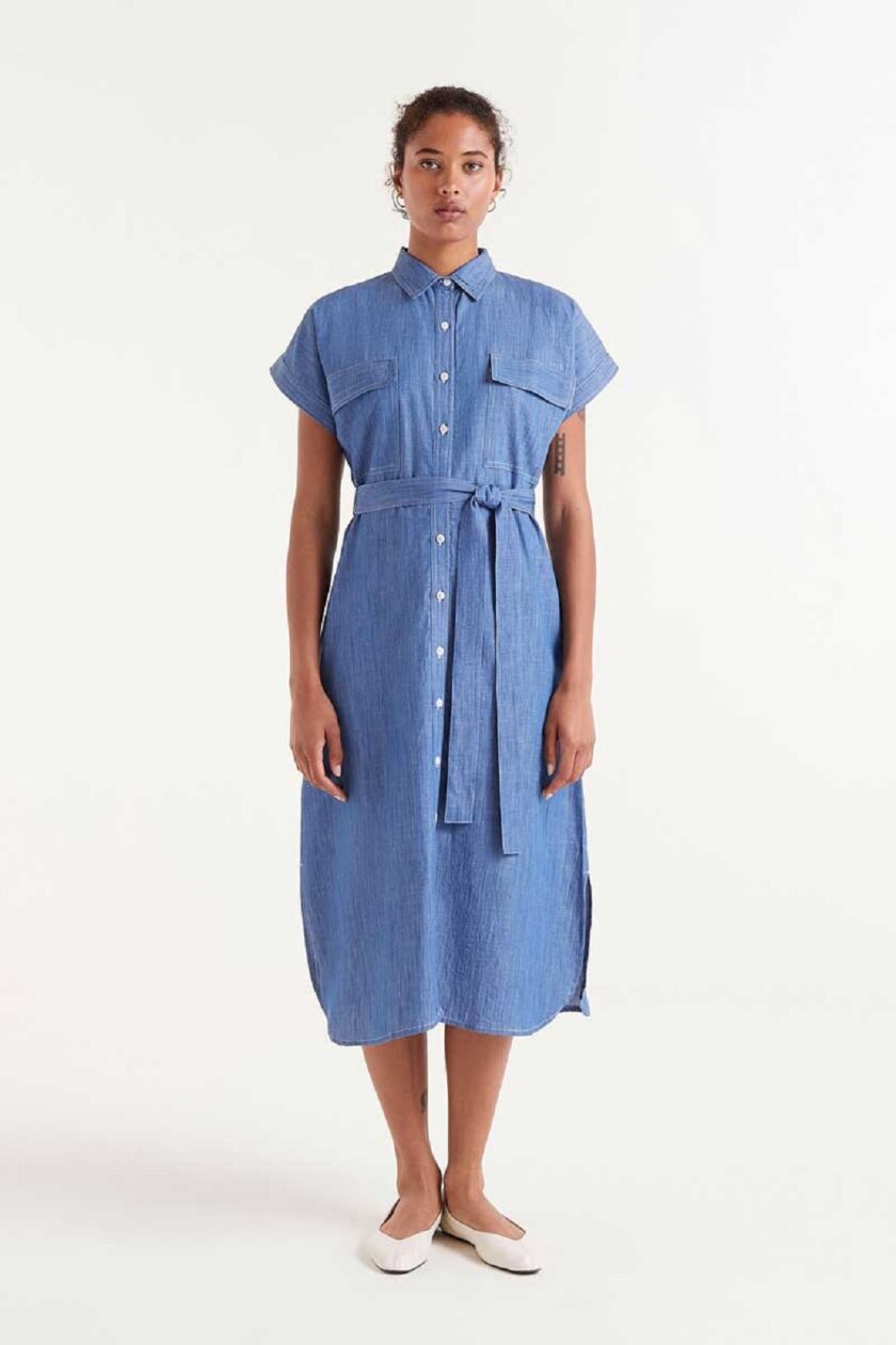 Denim midi shirt dress lovebyhands.gr