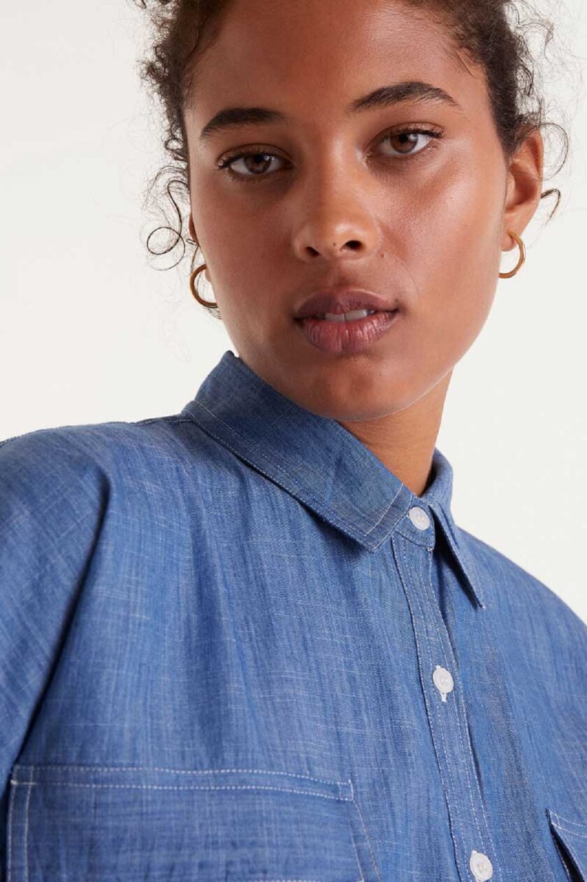 Denim midi shirt dress lovebyhands.gr