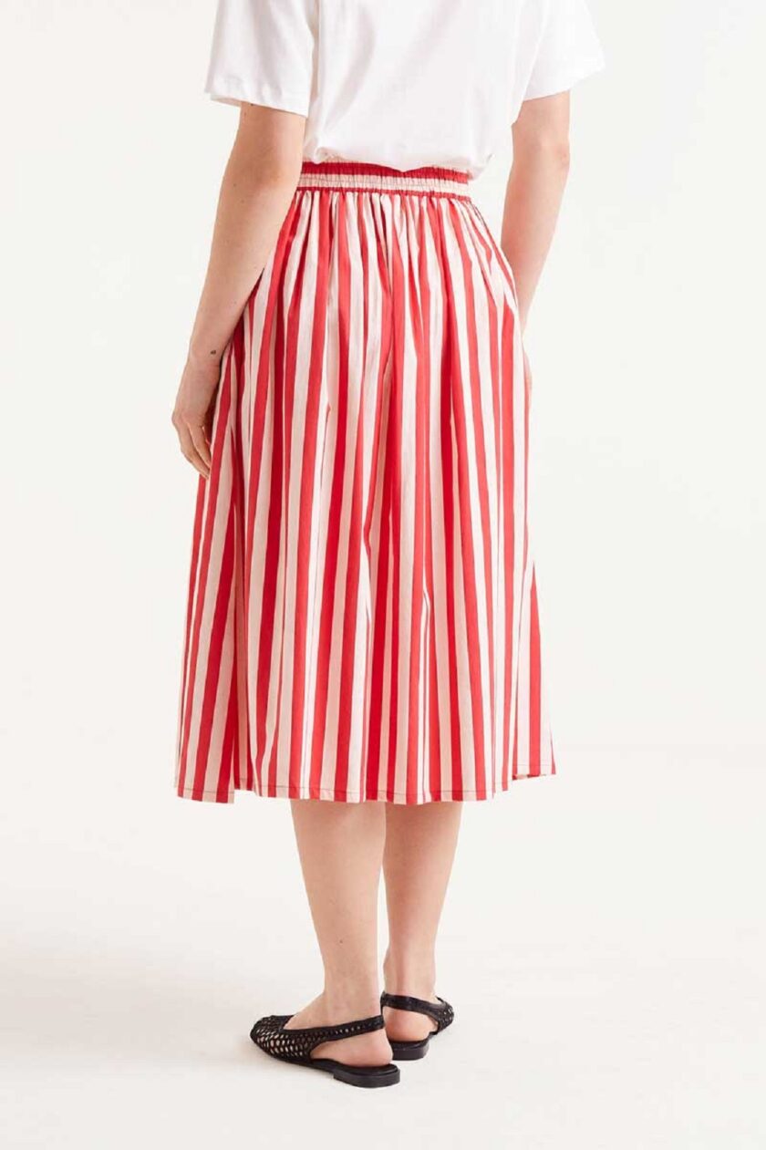 Red striped print midi skirt lovebyhands.gr