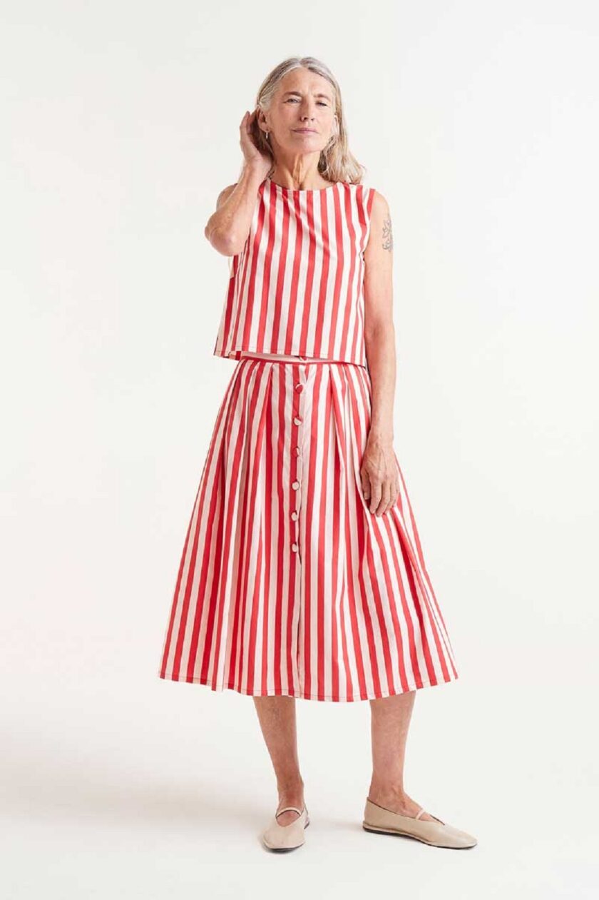 Red striped sleeveless top lovebyhands.gr