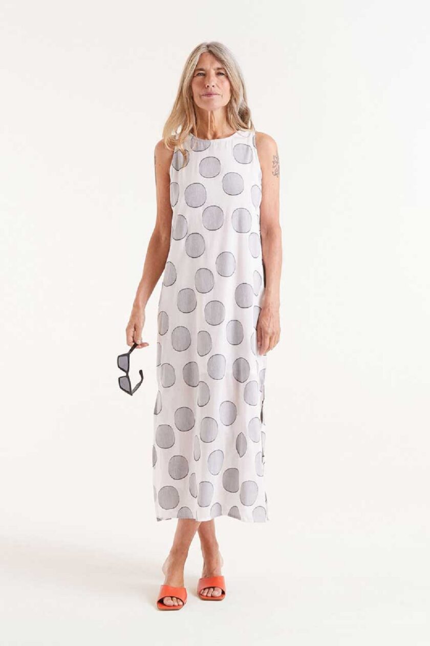 Long white circle print dress lovebyhands.gr