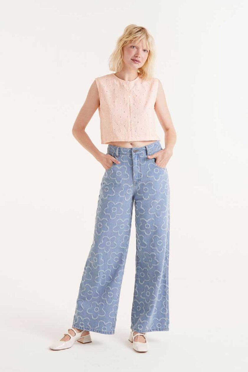 Orange embroidered cotton crop top lovebyhands.gr
