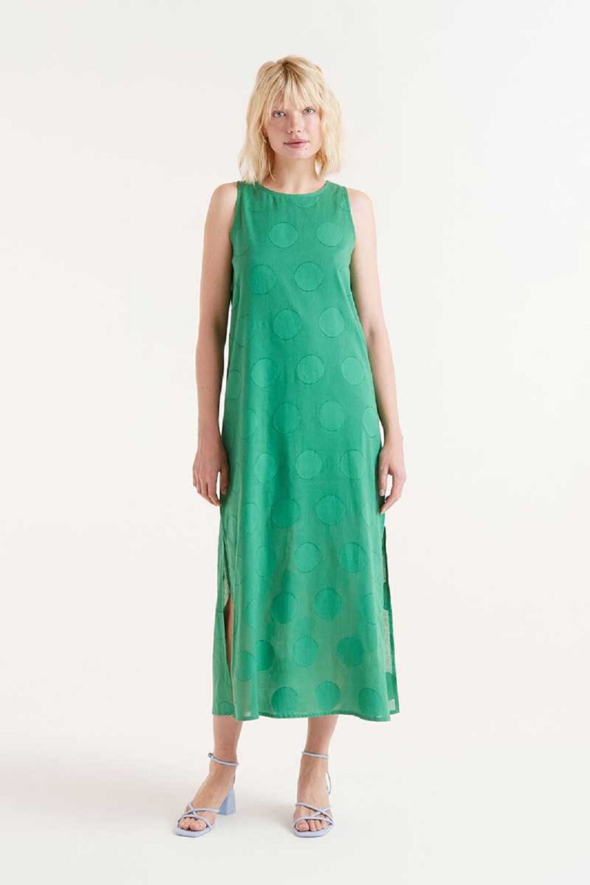 Long dress with green circle print lovebyhands.gr