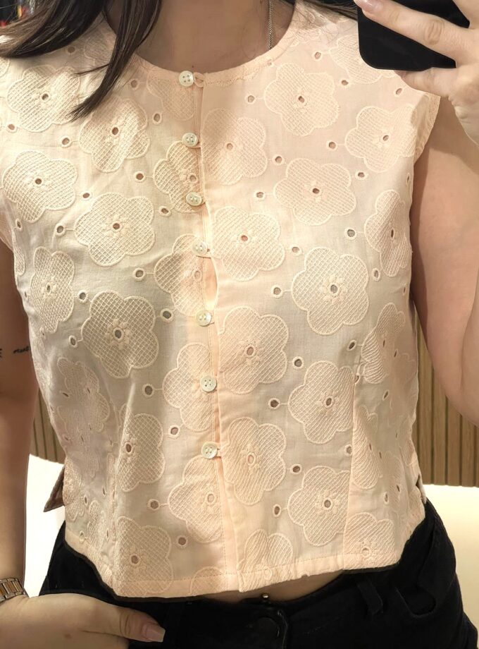 Orange embroidered cotton crop top lovebyhands.gr