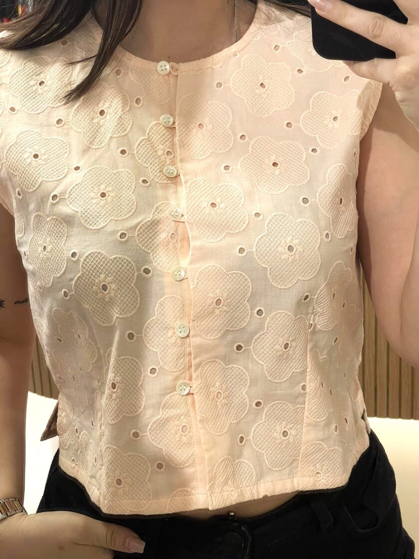 Orange embroidered cotton crop top lovebyhands.gr