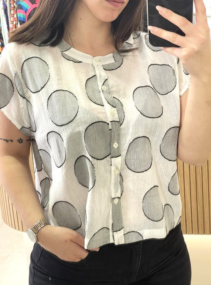 White circle print jacquard top lovebyhands.gr