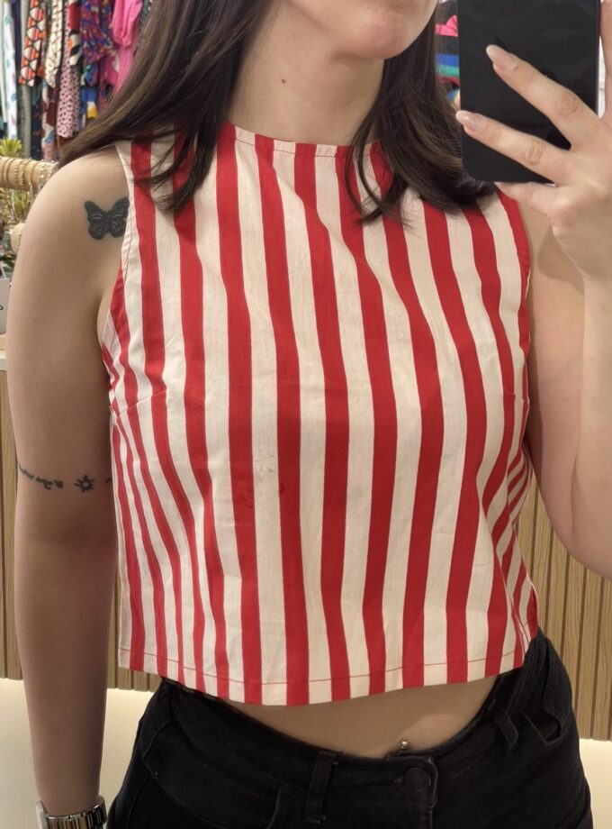 Red striped sleeveless top lovebyhands.gr