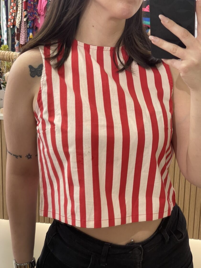 Red striped sleeveless top lovebyhands.gr