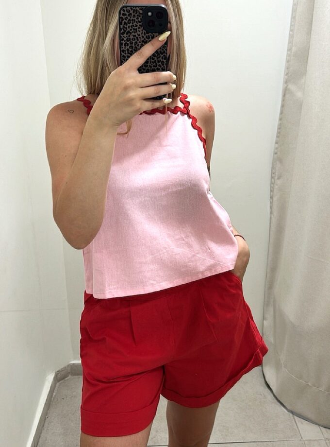 Red button shorts lovebyhands.gr