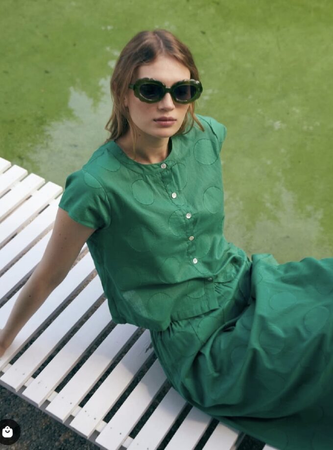 Green circle printed jacquard top lovebyhands.gr