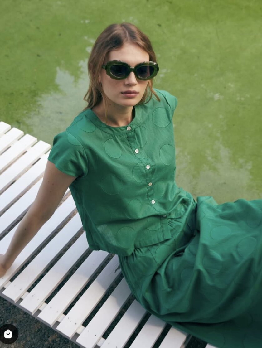 Green circle printed jacquard top lovebyhands.gr