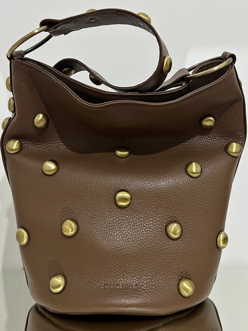 Sandra Bucketbag - Choco Brown With Studs lovebyhands.gr
