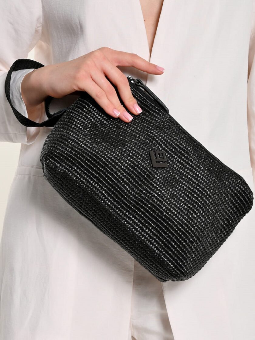 Necessaire Rafia Bag - Black lovebyhands.gr