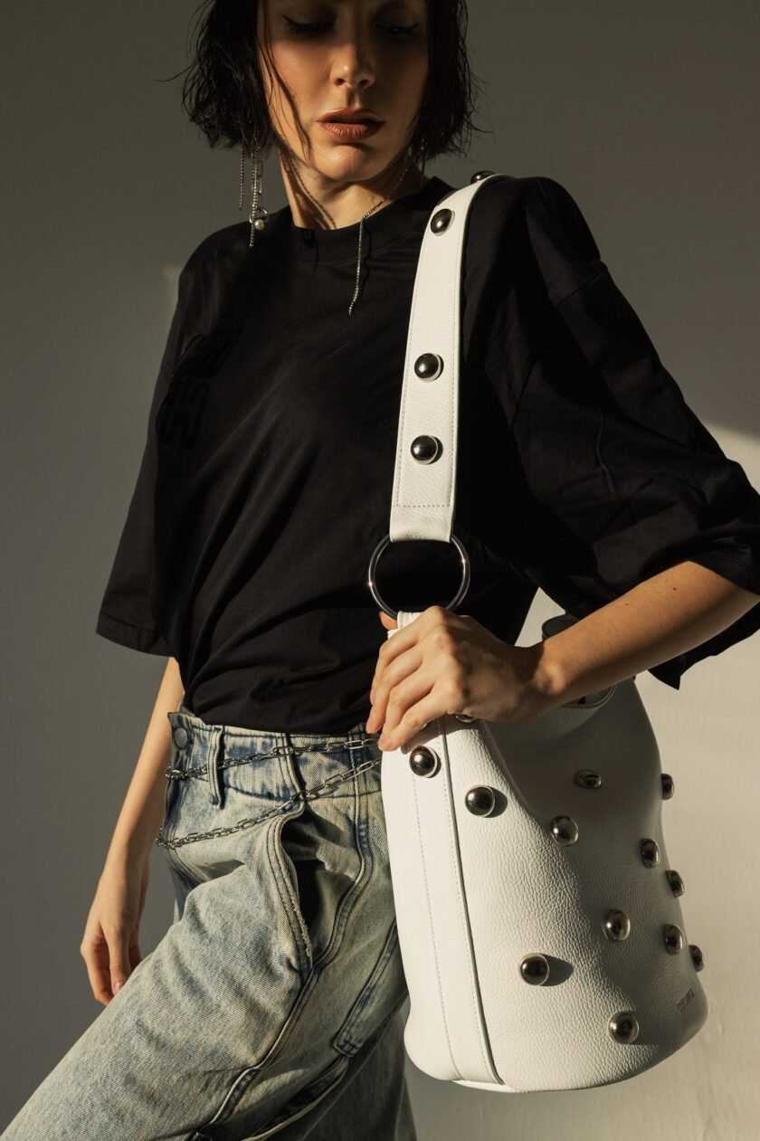 Sandra Bucketbag - White Studs lovebyhands.gr