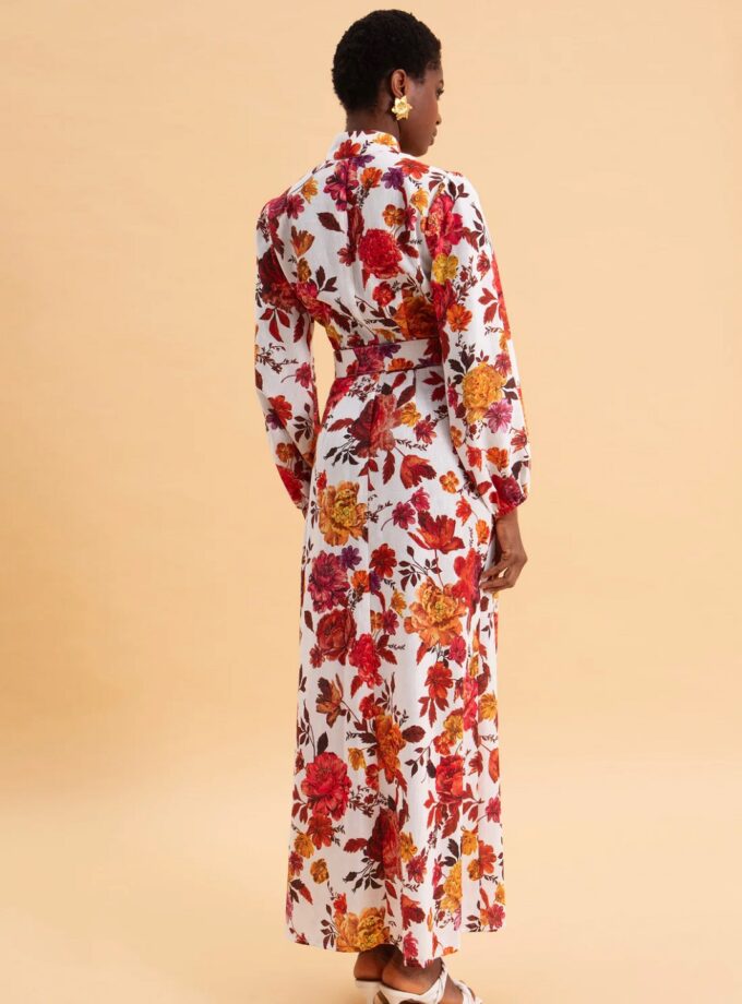 Spring Bouquet Midi Linen Dress lovebyhands.gr