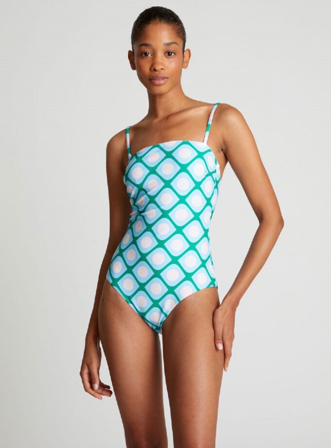 Poniente print straight neckline swimsuit lovebyhands.gr