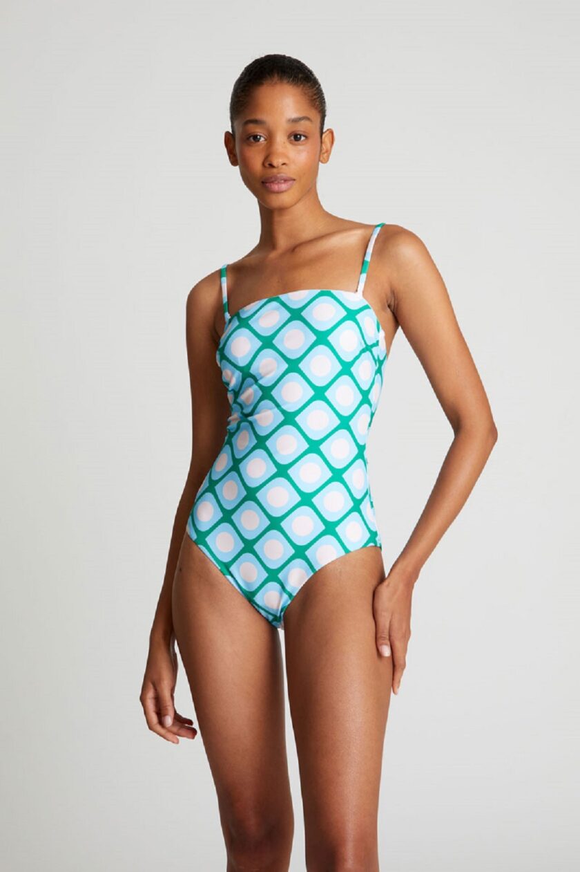 Poniente print straight neckline swimsuit lovebyhands.gr