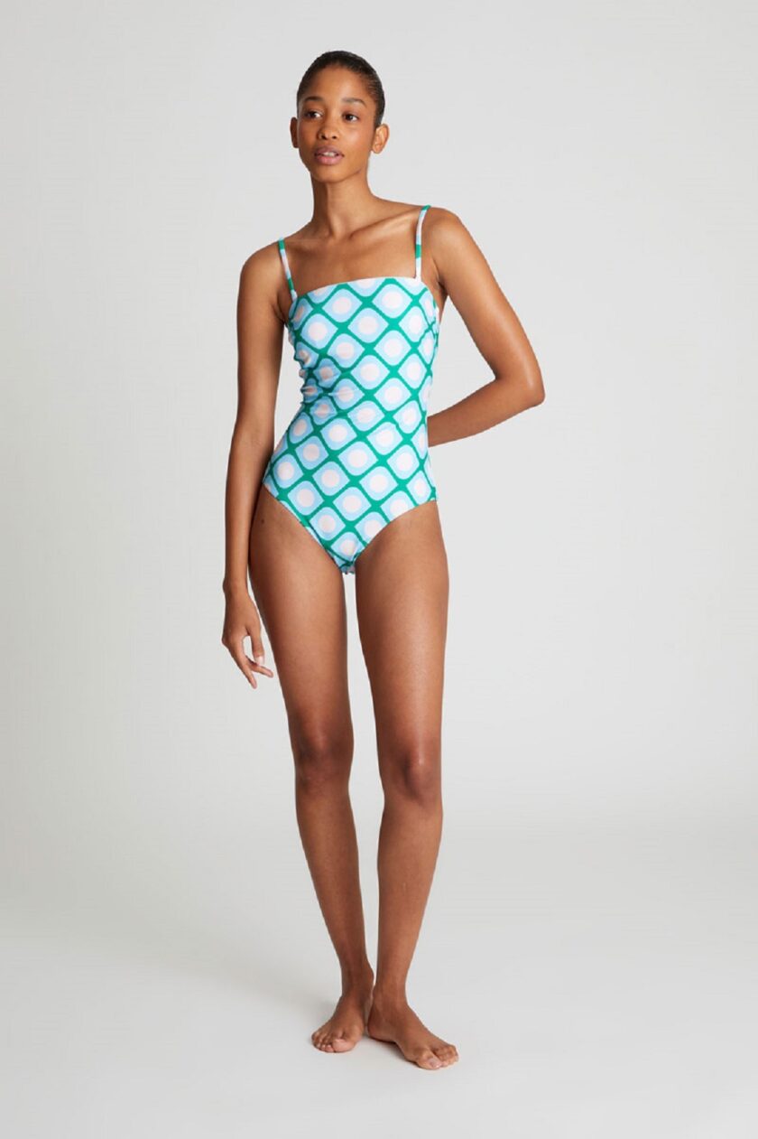 Poniente print straight neckline swimsuit lovebyhands.gr