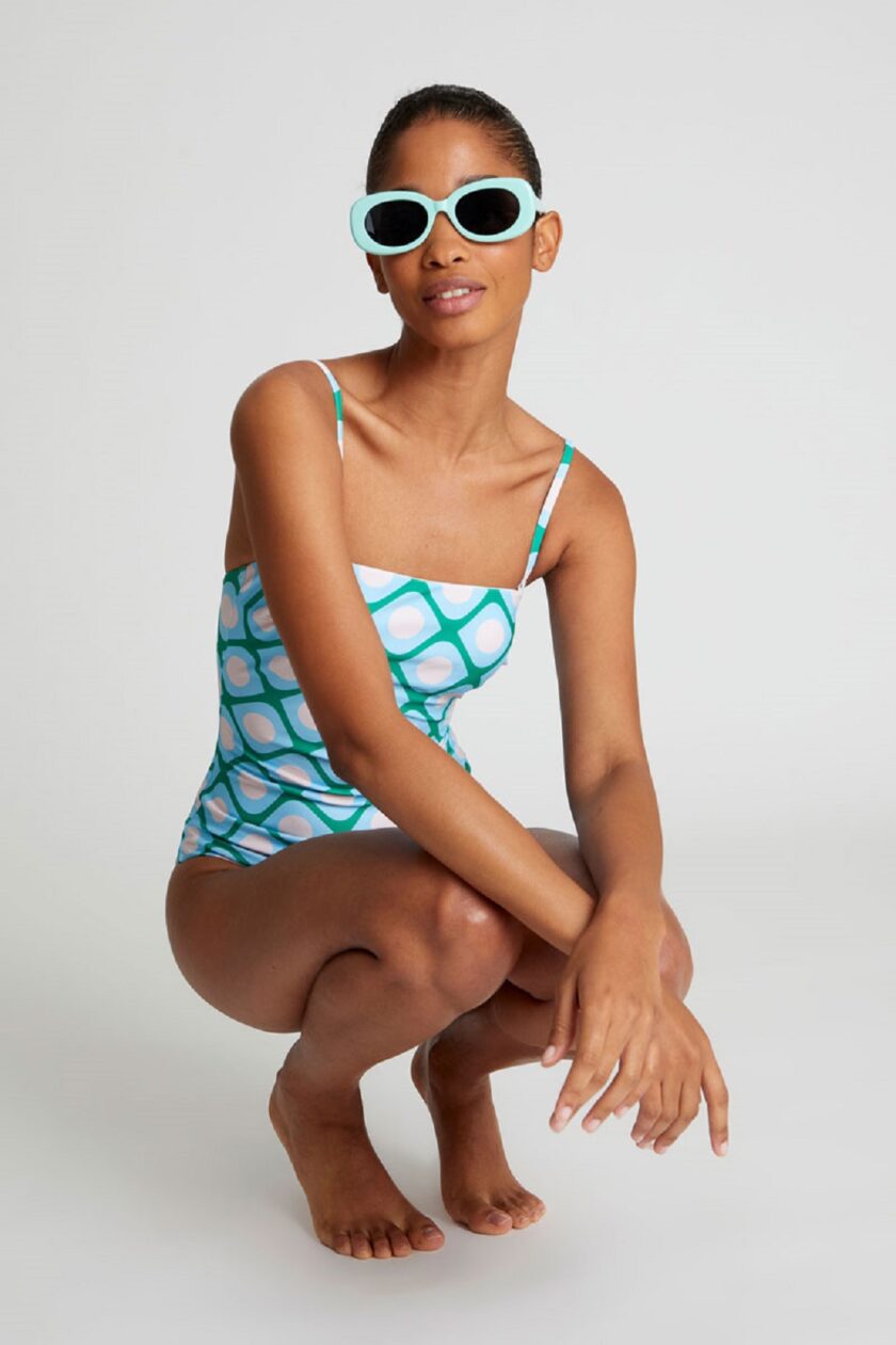Poniente print straight neckline swimsuit lovebyhands.gr
