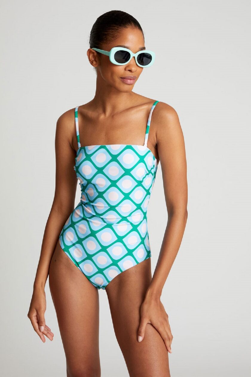 Poniente print straight neckline swimsuit lovebyhands.gr