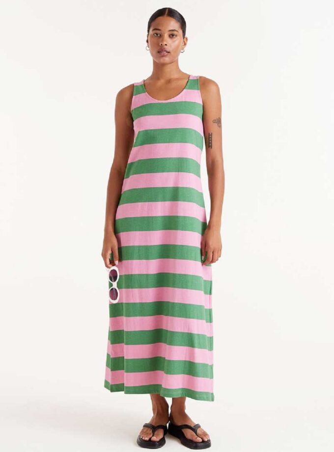Green And Pink Long Dress lovebyhands.gr