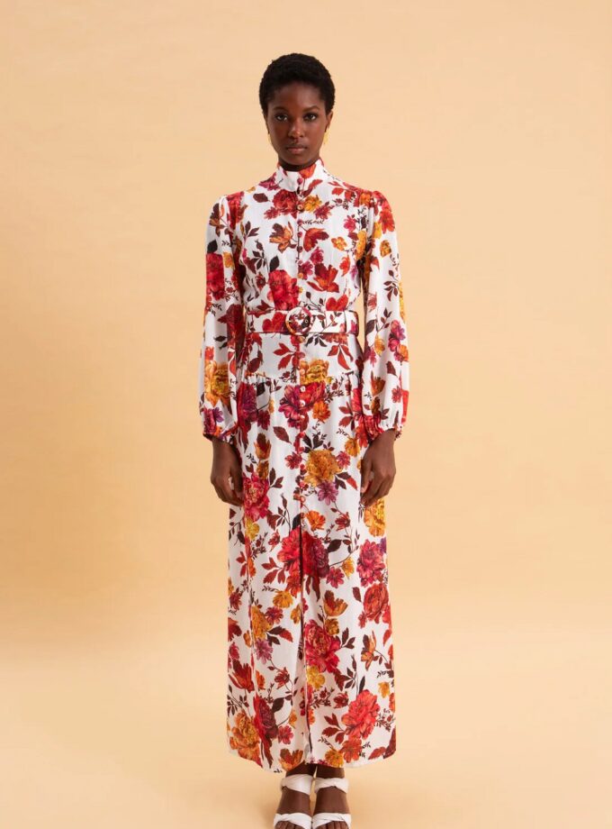 Spring Bouquet Midi Linen Dress lovebyhands.gr