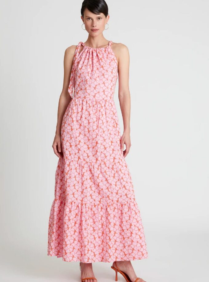 Pink embroidered floral long dress lovebyhands.gr