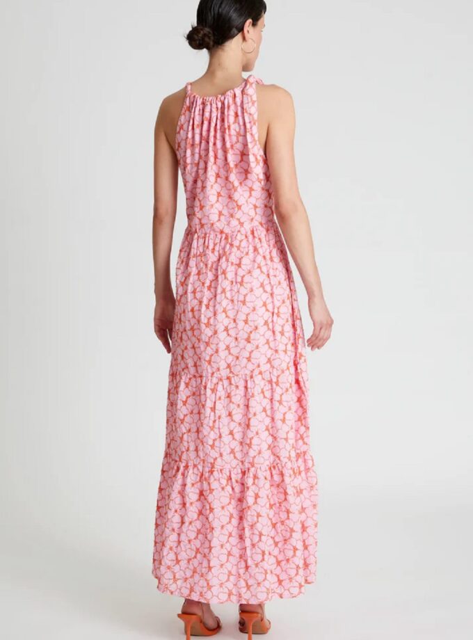 Pink embroidered floral long dress lovebyhands.gr