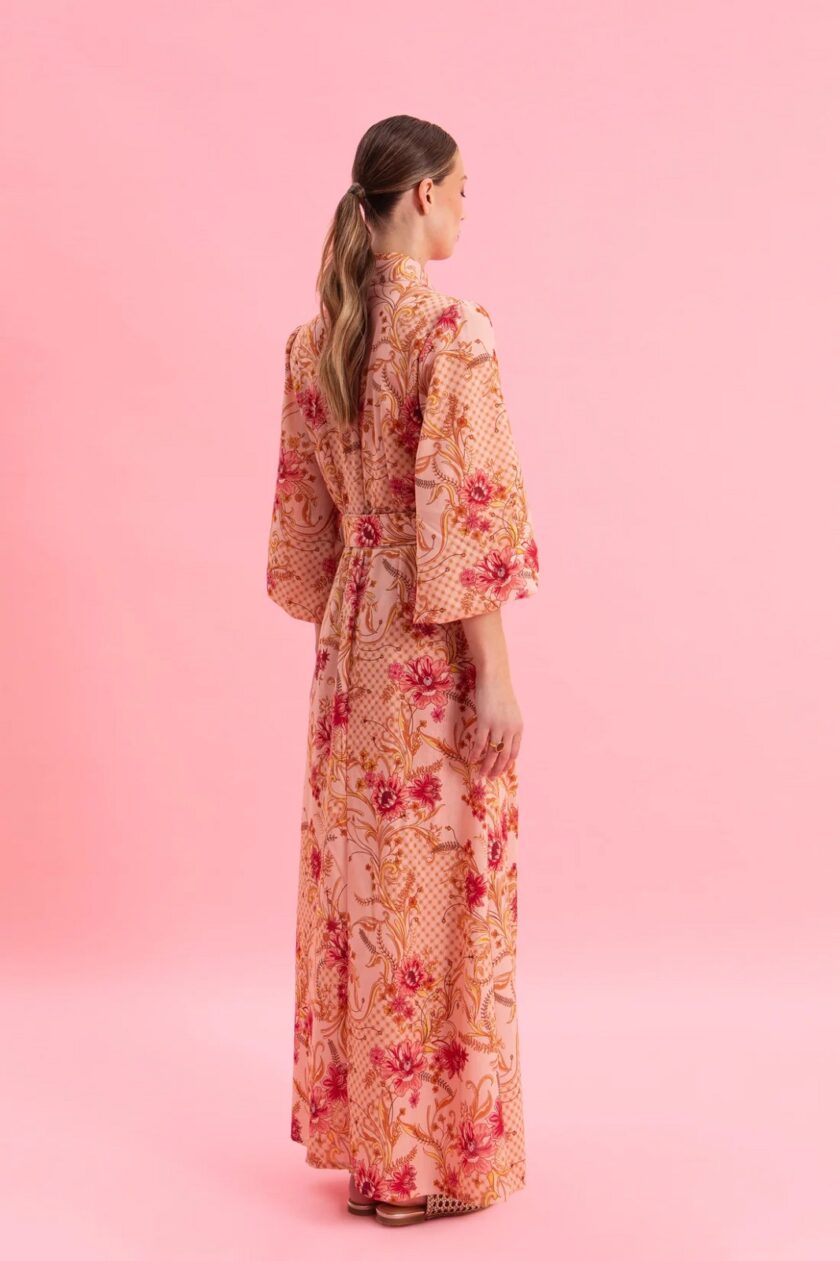 Dusty Pink Midi Linen Dress lovebyhands.gr