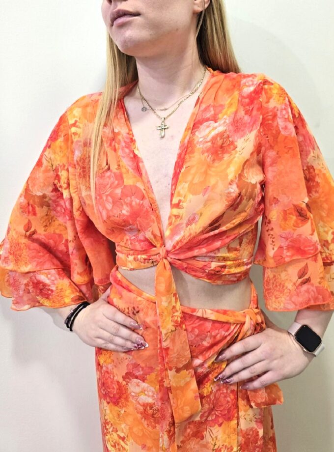 Tangerine Paradise Wrap Top lovebyhands.gr
