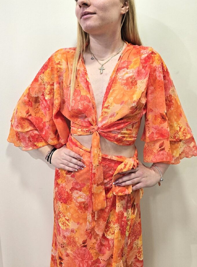Tangerine Paradise Wrap Top lovebyhands.gr