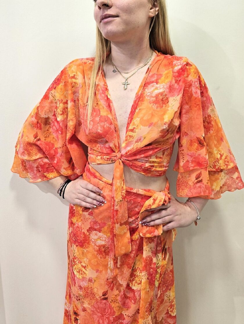 Tangerine Paradise Wrap Top lovebyhands.gr