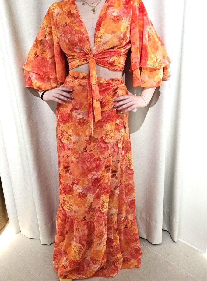 Tangerine Paradise Wrap Top lovebyhands.gr