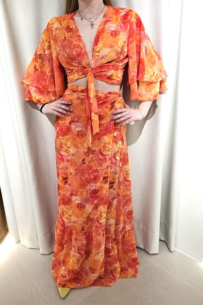 Tangerine Paradise Wrap Top lovebyhands.gr