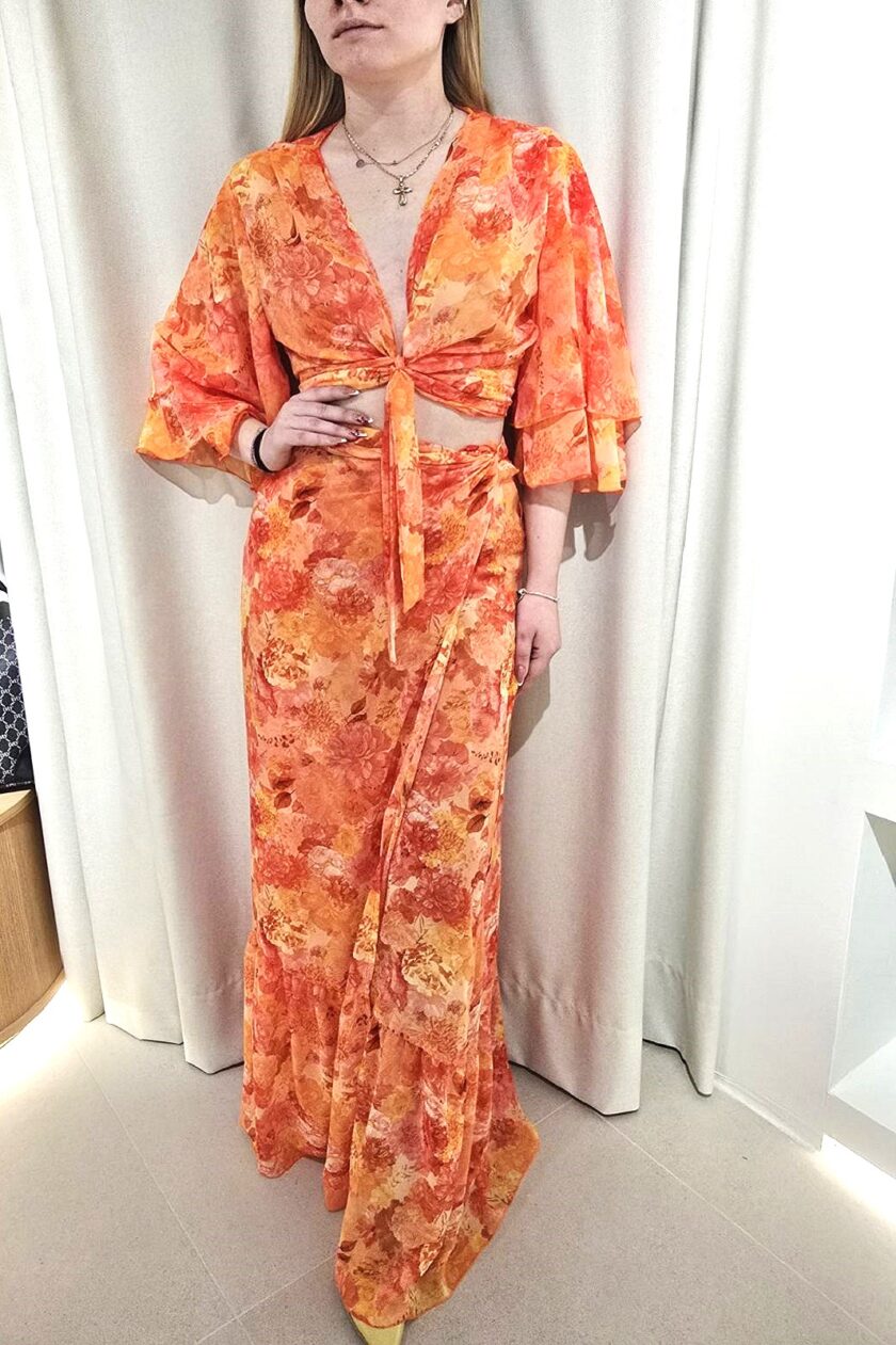 Tangerine Paradise Wrap Top lovebyhands.gr