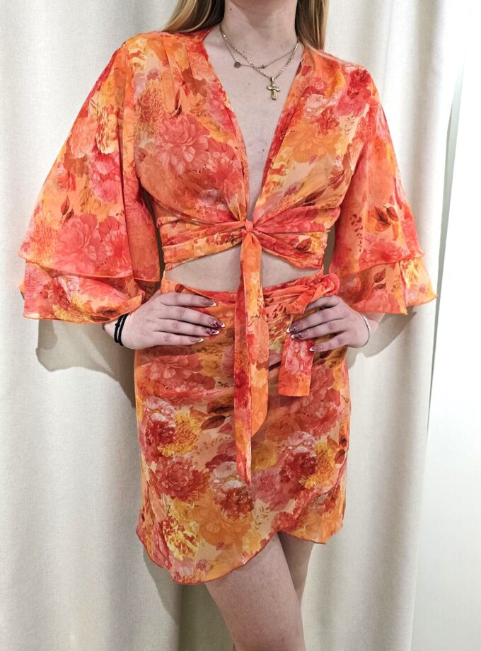 Tangerine Paradise Mini Wrap Skirt lovebyhands.gr
