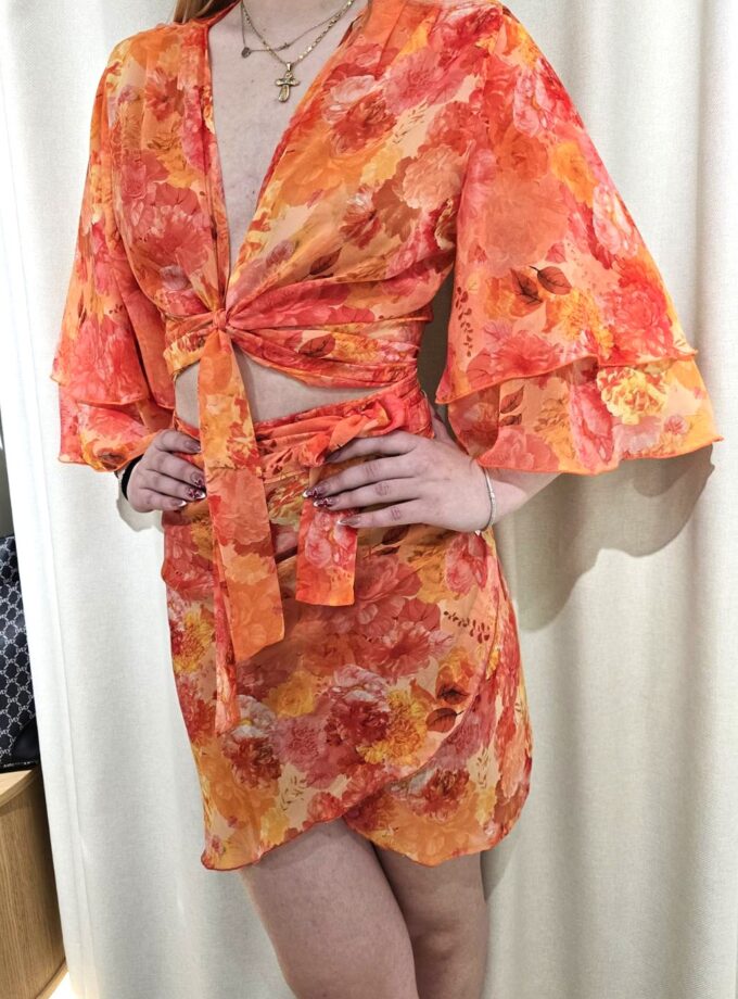 Tangerine Paradise Mini Wrap Skirt lovebyhands.gr