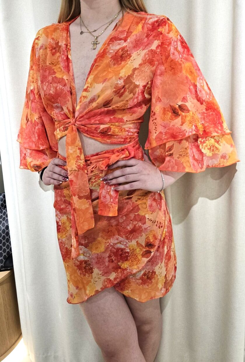 Tangerine Paradise Mini Wrap Skirt lovebyhands.gr