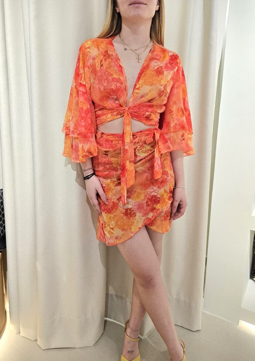Tangerine Paradise Mini Wrap Skirt lovebyhands.gr