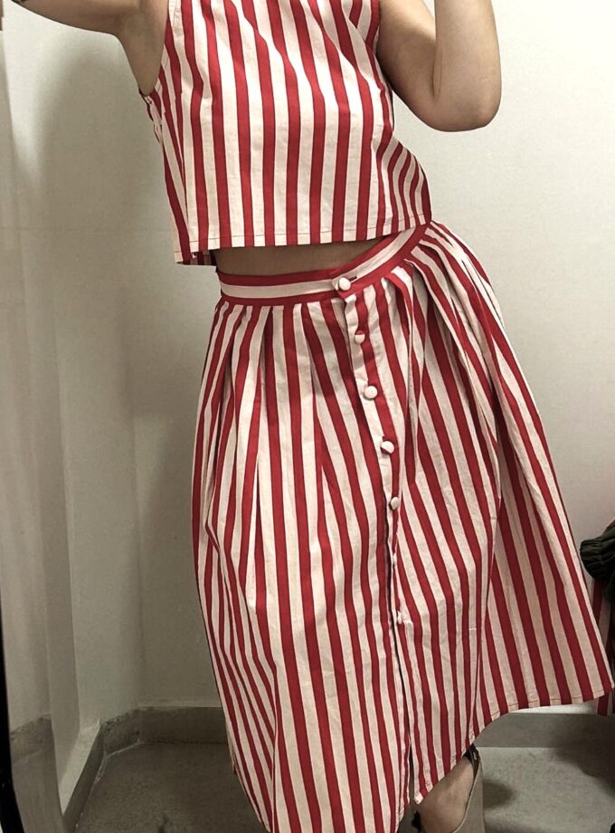 Red striped print midi skirt lovebyhands.gr