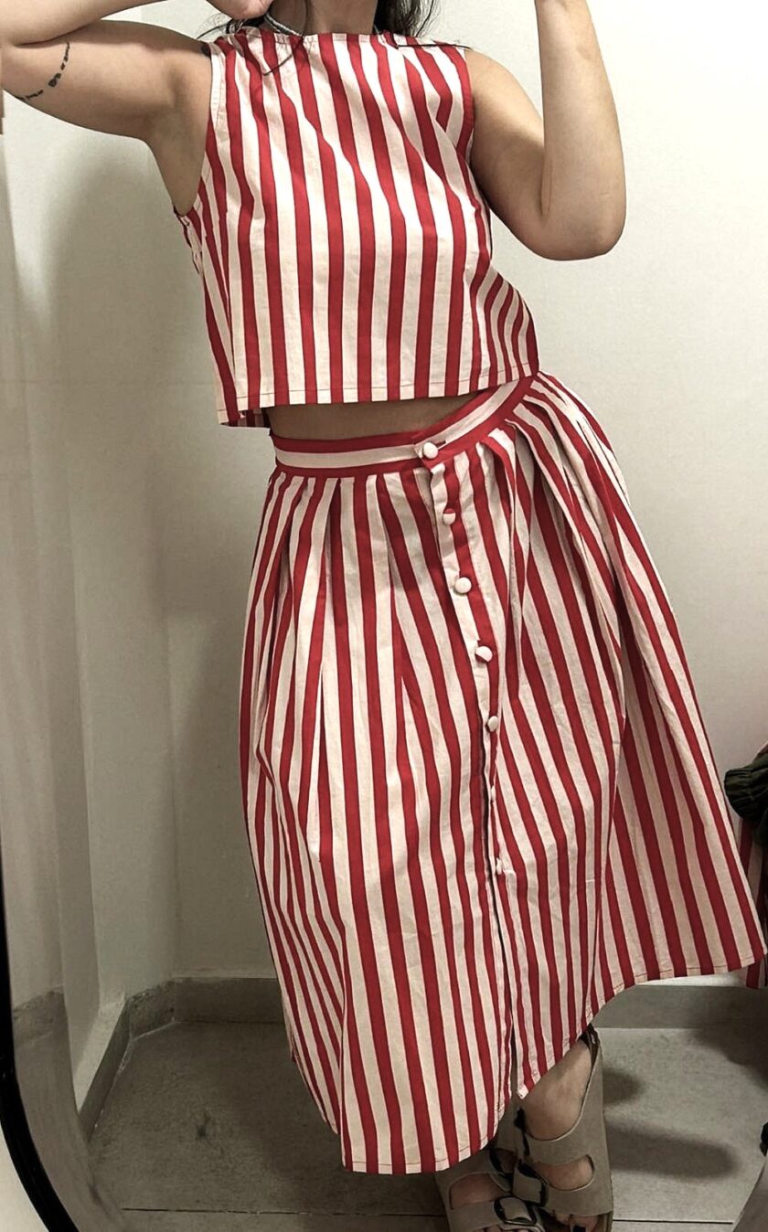 Red striped print midi skirt lovebyhands.gr