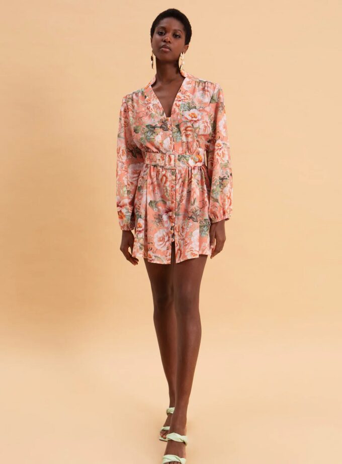 Peach Poetry Mini Linen Dress lovebyhands.gr