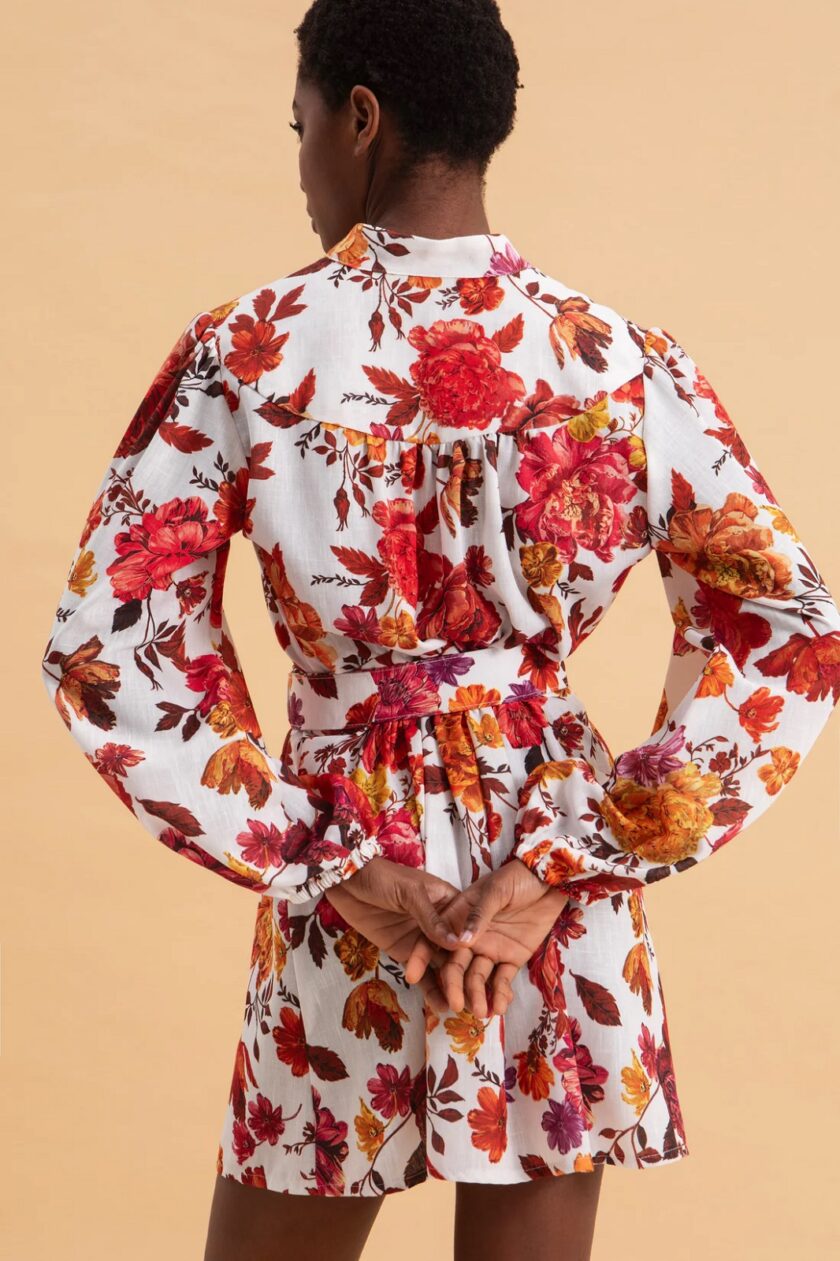 Spring Bouquet Mini Linen Dress lovebyhands.gr