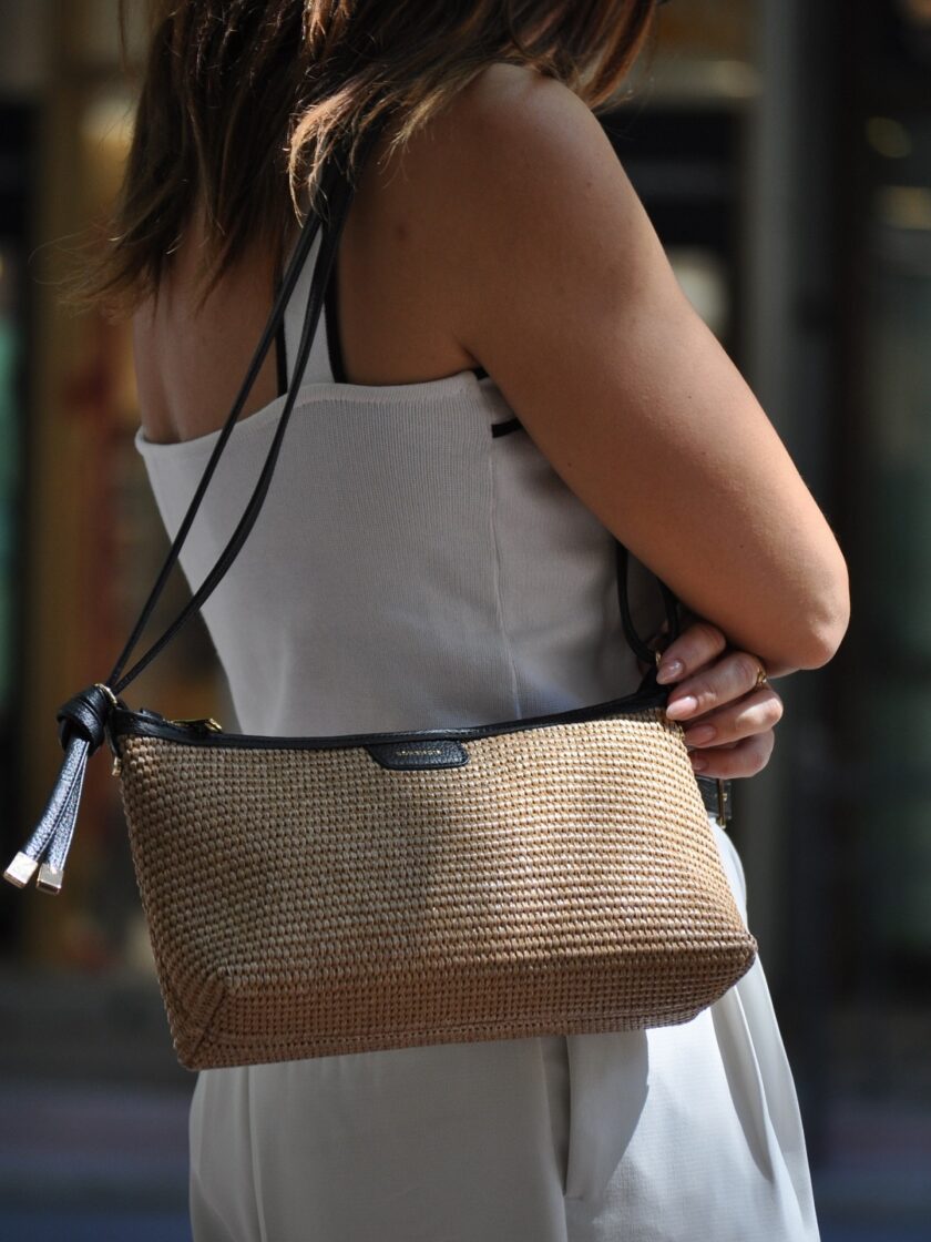 Irene Raffia Shoulder Bag - Black lovebyhands.gr