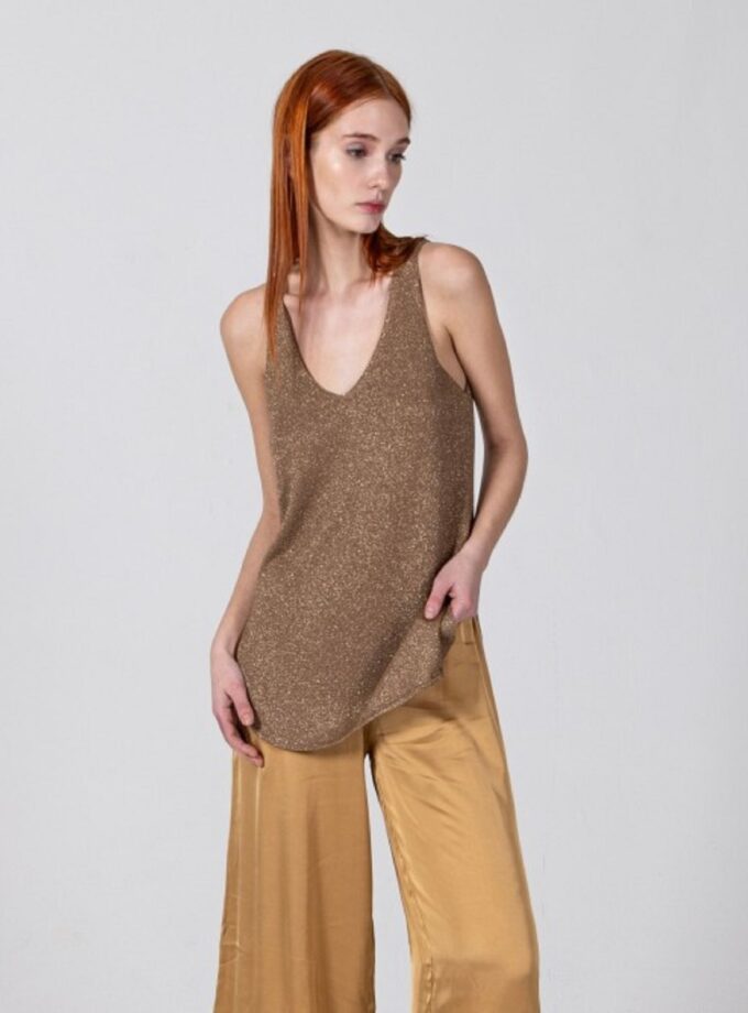Lurex Τοπ Με V Λαιμό - Bronze lovebyhands.gr