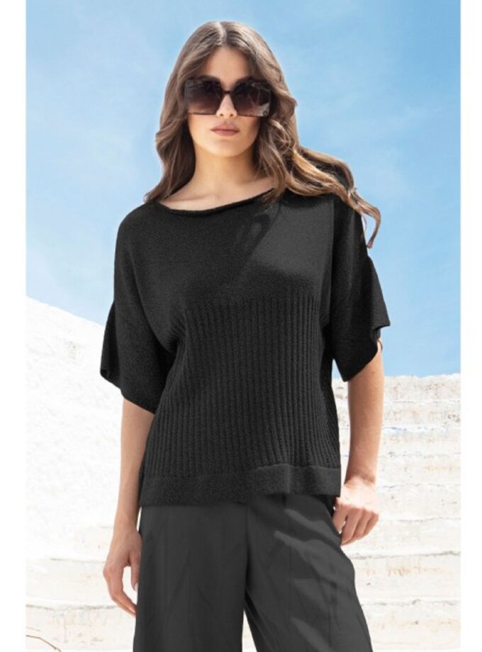 Lurex Τρυπητή Μπλούζα - Black lovebyhands.gr