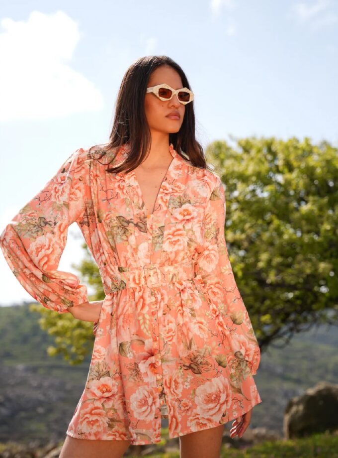 Peach Poetry Mini Linen Dress lovebyhands.gr