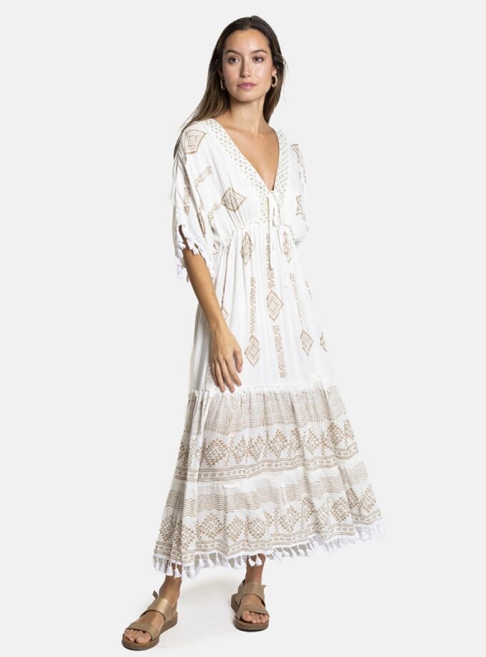 Long Dress - White and Gold lovebyhands.gr